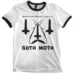 Wicked Clothes Goth Moth Ringer Shirt Black And White
